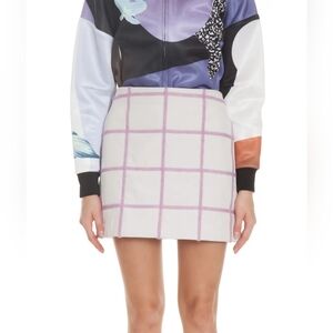 3.1 Philip Lim Wool Silk Angora Fuzzy Grid Plaid Mini Skirt Size 10 Back Zipper